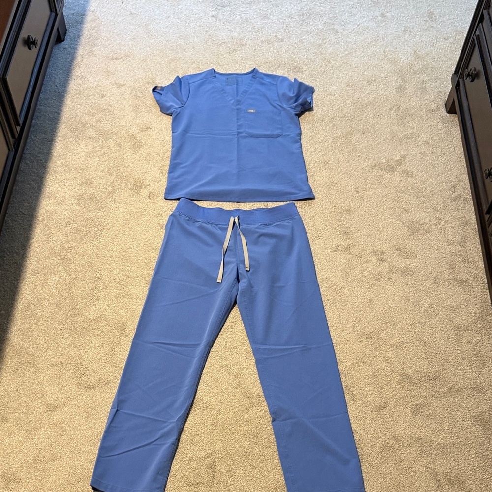 Figs Blue Scrub Set with Top and Pants